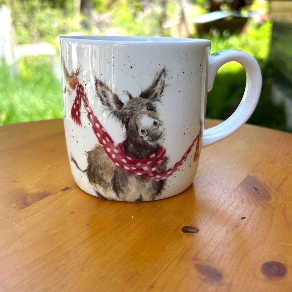Warm Wishes Donkey Holiday Mug White Fine Bone China Royal Worcester Wrendale De